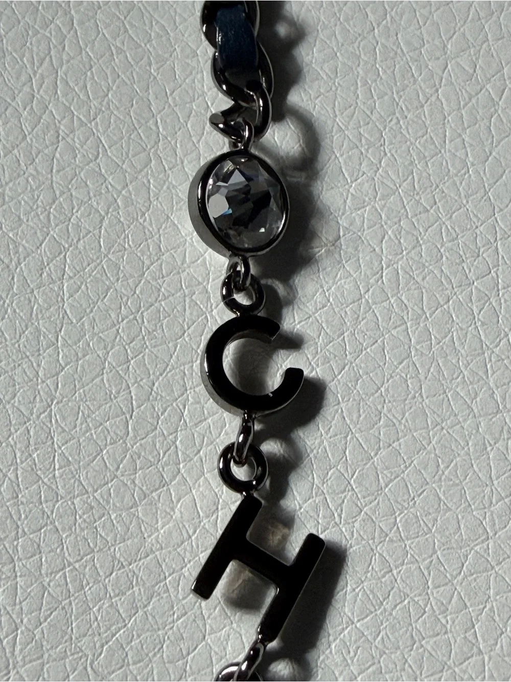 CHANEL Navy Chain Necklace/Belt with Interwoven Leather and SilverCharm Accents